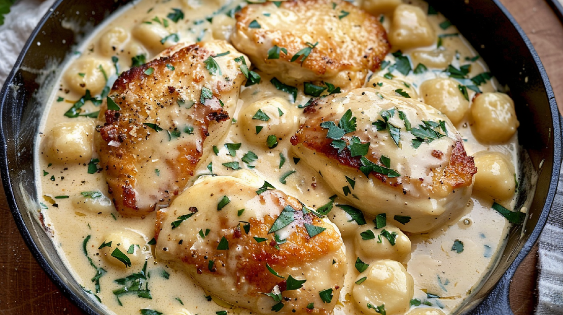 Cremiges Hähnchen mit Gnocchi in köstlicher Asiago-Sauce