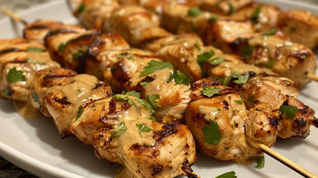 Knusprige Hühnerspieße mit cremiger Erdnusssauce – Einfaches Rezept